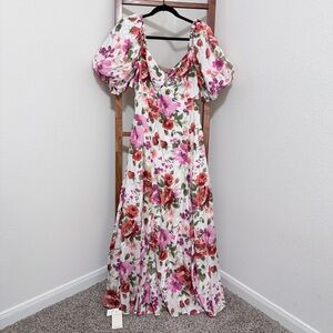 Abercrombie & Fitch Hardware Drama Floral Puff Sleeve Maxi Dress Size L Tall 🍓 🌸